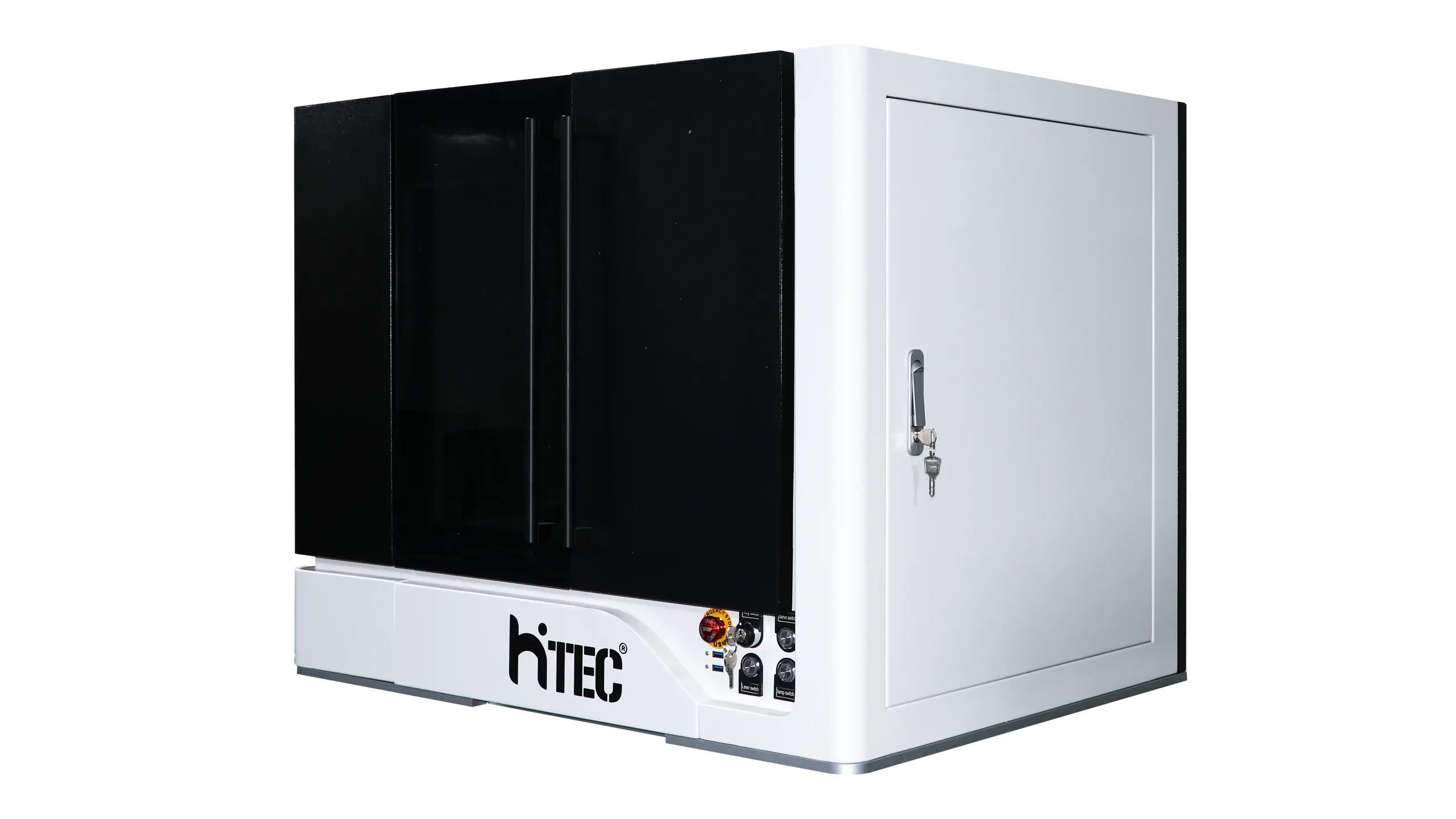 Jewelry laser cutting machine right 45 degree angle view with industrial enclosure and precision design